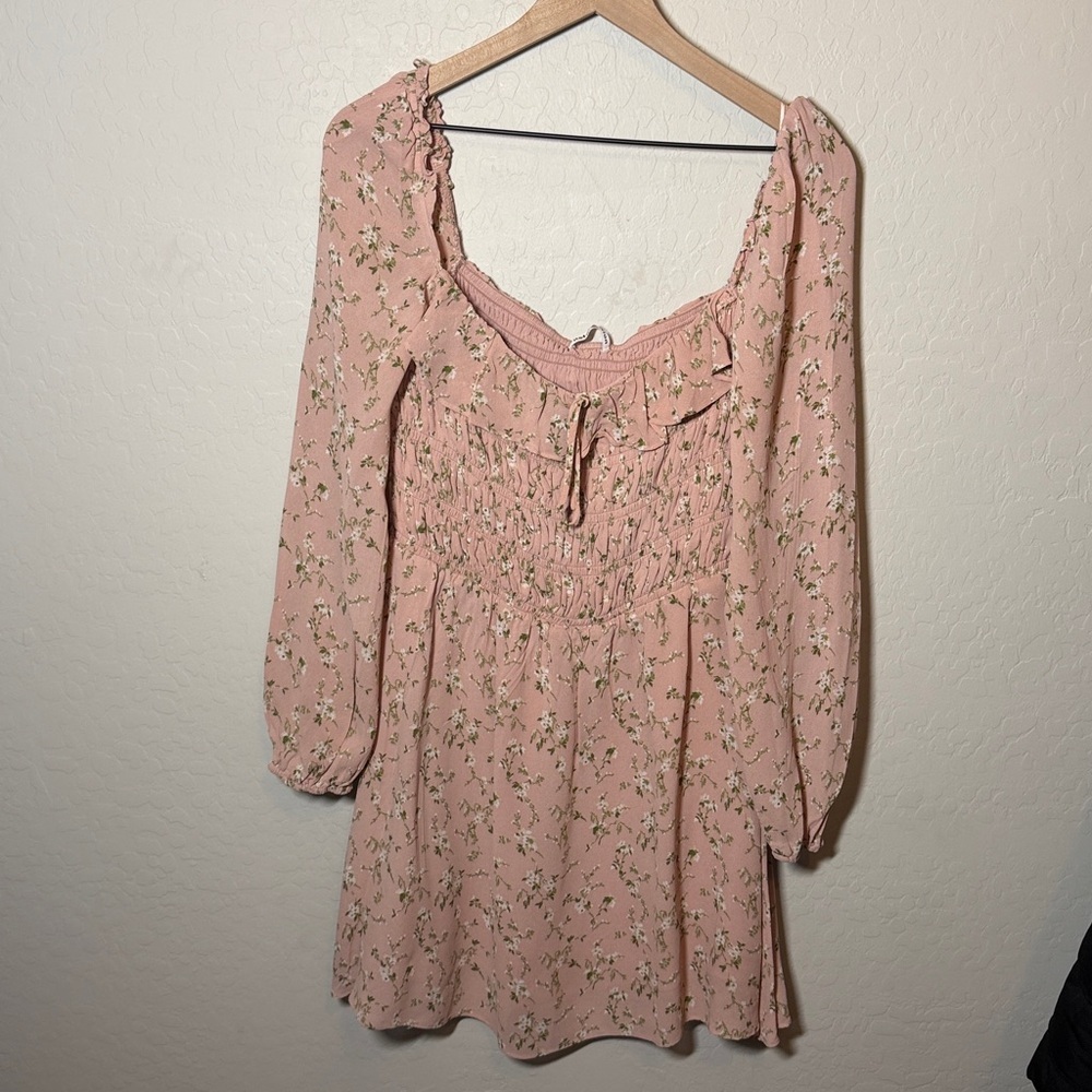 Reformation Morris Long Sleeve Ruffle Mini Dress in Melody Pink Size 12 - Picture 4 of 8